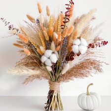 Fall Dried Flower Bouquet   Boho Fall Decor with Pampas Grass, Cotton, and Or...