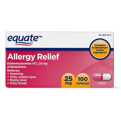 Equate Allergy Relief Diphenhydramine HCI, 25mg (2) 