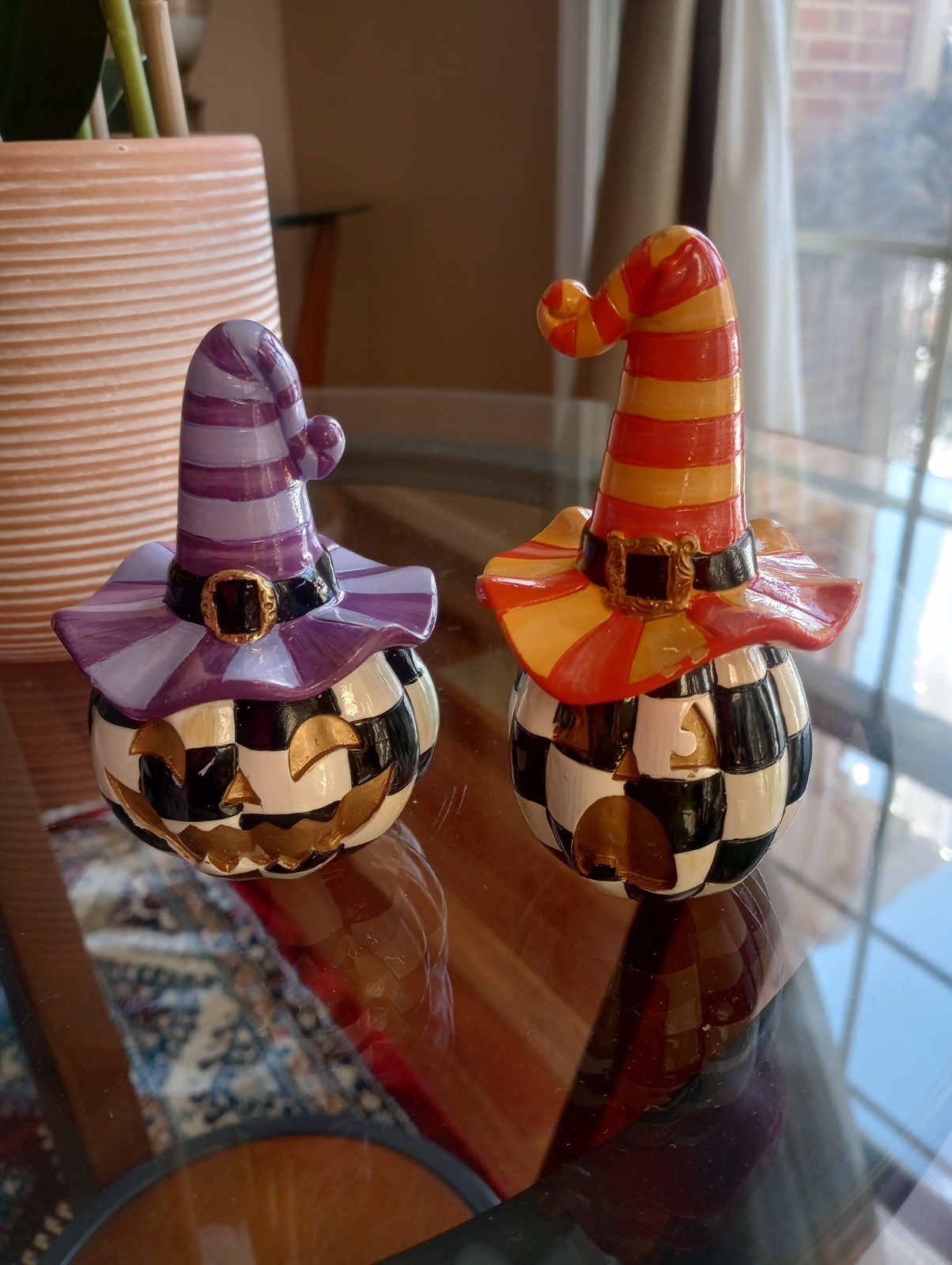 Mackenzy-childs Set 2 Mini Happy Jack Pumpkin with Hat