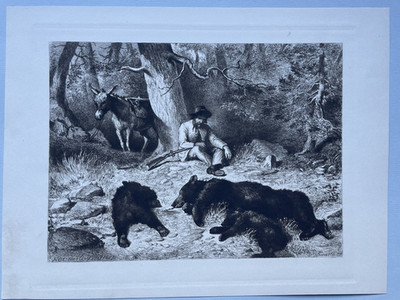 Orig. Etching Steven J. Ferris 1888 BEAR HUNTER After Drawing by F.O.Darley