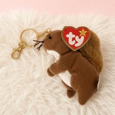 Teenie Beanie Baby Nuts The Squirrel Bag Charm Upcycled 90s Vintage Keychain
