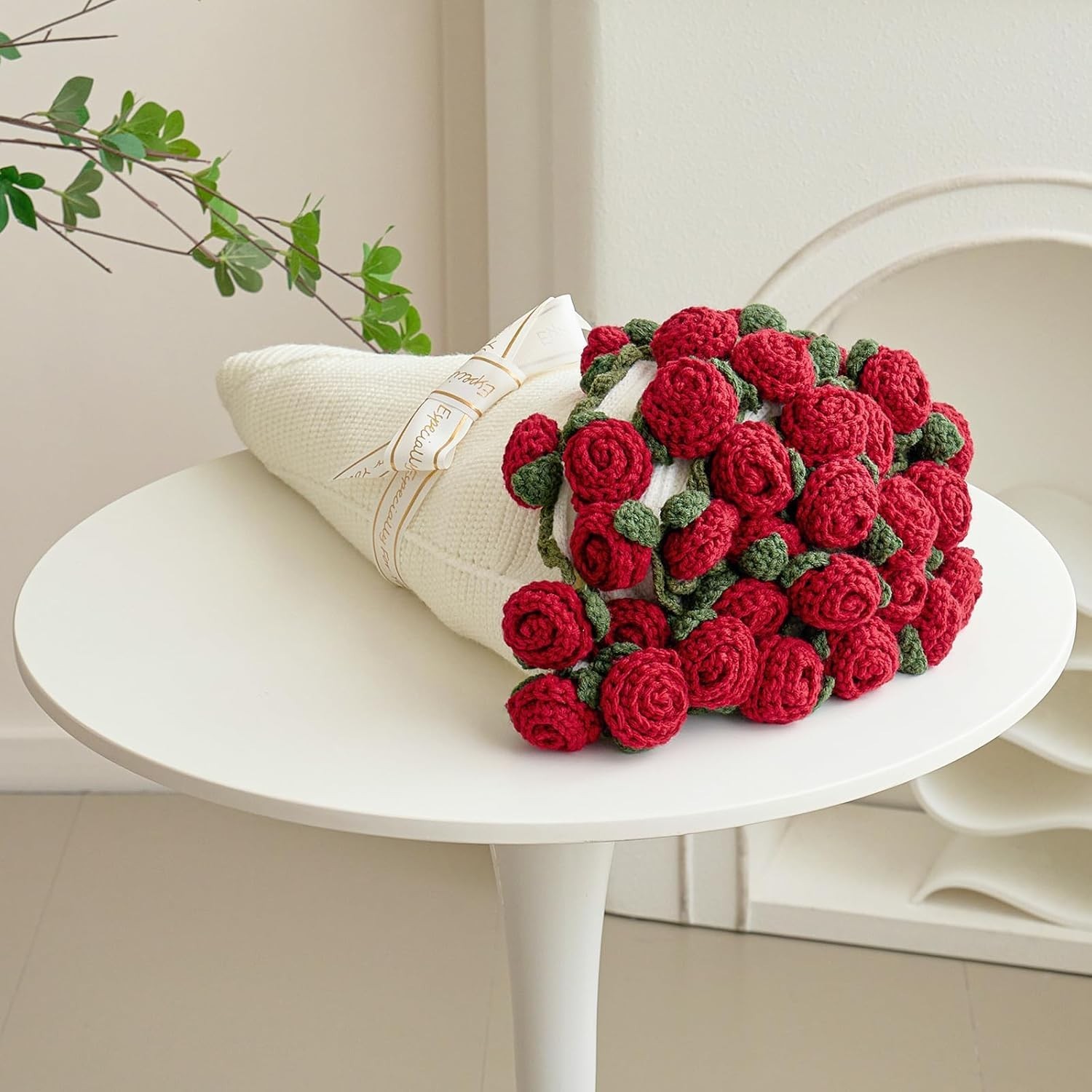 , Handmade Knitted Blanket With Rose Flowers