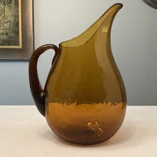Vintage MCM Blenko Glass 967 Pitcher In Honey Amber Seeded 1953 Wayne Husted