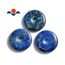 Lapis Blue Sea Sediment Jasper Donut Circle Pendant Size 40mm Sold Per Piece