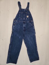 Carhartt Denim Bib Overalls 36x28 Workwear Carpenter Dungarees Dark Wash Blue