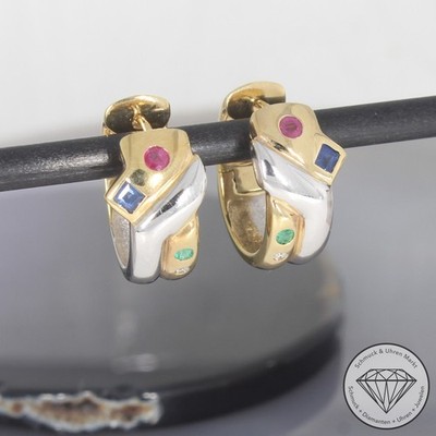 Wert 2390   Bicolor Brillant Farbedelstein Creolen 585 14 Karat Gold xxyy