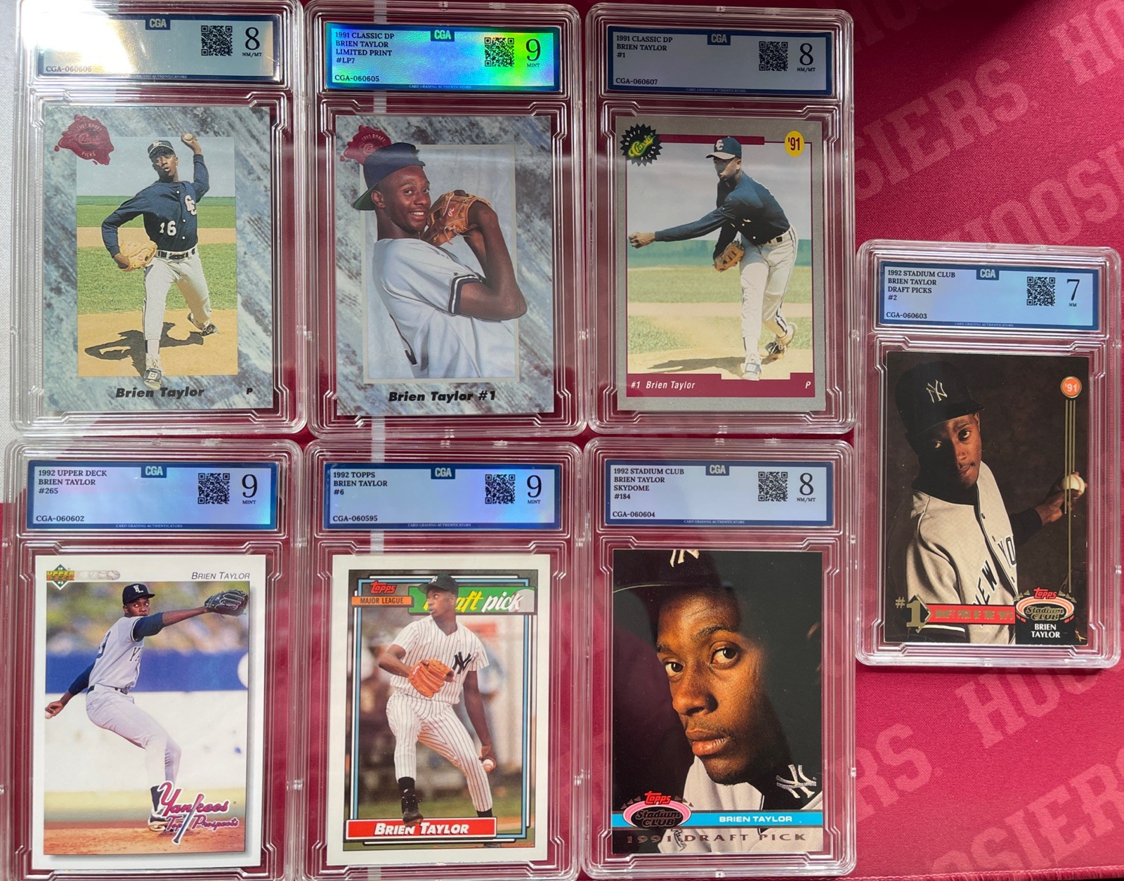 Brien Taylor Graded CGA Lot 7 Cards From 1991-1992 New York Yankees
