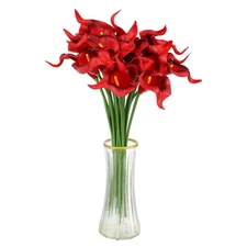 20pcs Artificial Calla Lily Fake Silk Flowers for Home Decor, Dark Red