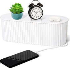 Cable Management Box Large Cord Organizer for Power Strips & Chargers, White