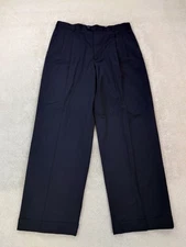 Zanella Austin Pleated Made in Italy Navy Blue Dress Trousers Men's 35x30