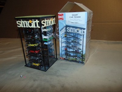 BUSCH  1001 BUILT UP SMART CAR TOWER WITH 14 CARS &  1 TRAILER  + BOX