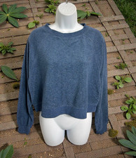 Colsie Blue Fleece Crop Top Sz M Over-Sized Long-Sleeve Sweatshirt Casual