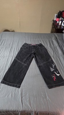 JNCO Men's Wide-Leg Vintage Y2K 36x32 Flaming Snake Black Jeans