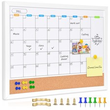 Marribol Monthly Whiteboard Calendar with Cork Board for 17"W x 13"H, White