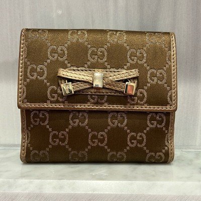 Gucci Princy Gold Canvas Compact Snap  Wallet EUC