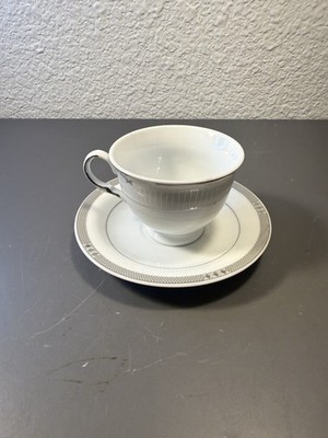 Lorren Home Trends T Limoges Cup & Saucer Set White Gray Porcelain