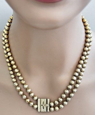 Vintage Brass Ball Beaded Necklace 2 Strands Pat Pend Box Clasp Unsigned Haskell