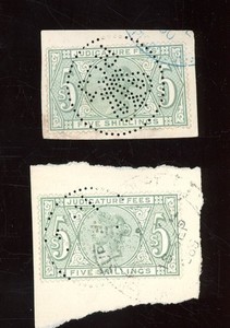 stamp-revenue-lot of 2 with per fins-Great Britian-lot 22