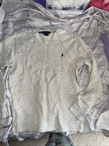 Polo Ralph Lauren Long Sleeve Mens M Gray Pullover Crewneck Blue Pony