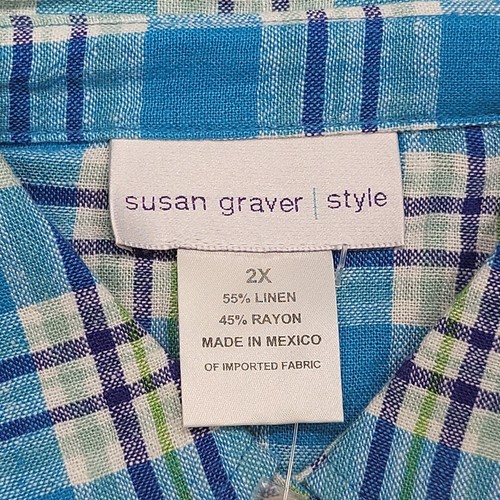 Susan Graver Style Womens Linen Rayon Button Tee Printed Shirt 2X Plus Size Top - Picture 8 of 11