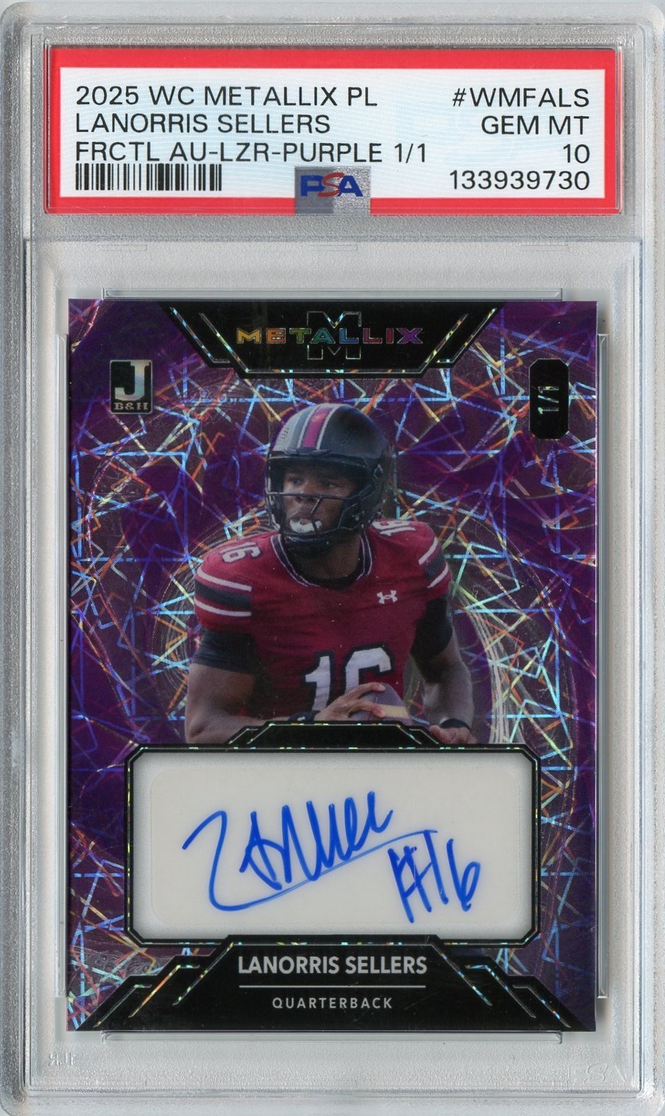 LANORRIS SELLERS 2025 WILD CARD PURPLE LAZER ROOKIE AUTO #'D 1/1 PSA 10 GEM MINT view 1
