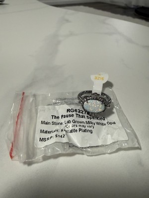 Lab Grown White Opa Ring Prong Setting Hematite Plating Size 7 October 