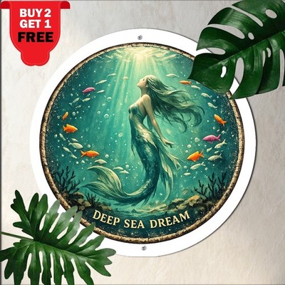 Glowing Abyssal Fish Deep Ocean Depths Round Tin Sign Underwater Nature Plaque