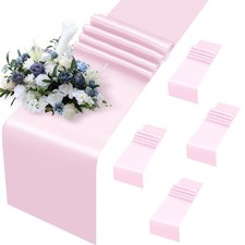 5 Pack Light Pink Satin Table Runner 12x108 Inch Bright Silk Smooth Fabric