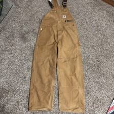 Carhartt Men Overall Duck Bib 34x28 Brown Double Knee Relaxed Adjustable R01-BRN