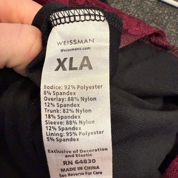 Weissman Lace Ruffle Biketard Burgundy Dance Costume New Size Adult XL