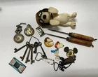 Vintage Junk Drawer Lot Of Items Old Sloppy Dog, Pocket Watches, Coke Ice Picks