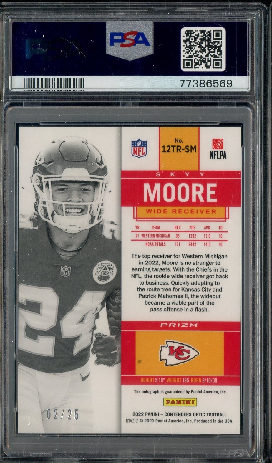 2022 Contenders Optic Throwback Skyy Moore RC Rookie AUTO 2/25 PSA 10 view 2