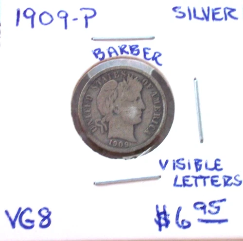 1909 PHILADELPHIA BARBER SILVER DIME IN VERY GOOD CONDITION.