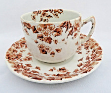 Brown Transferware Cup & Saucer M. L. & Co. Staffordshire England "Clyde"