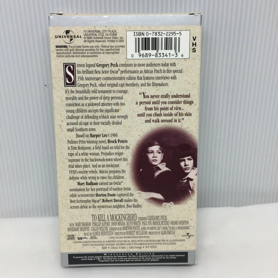 VHS To Kill A Mockingbird Gregory Peck Widescreen Edition  - Image 2 of 3