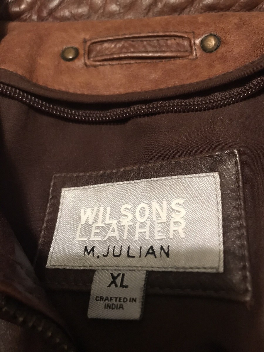Vtg Orange Brown Heavy M Julian Wilsons Zip Leather Jacket Sz XL