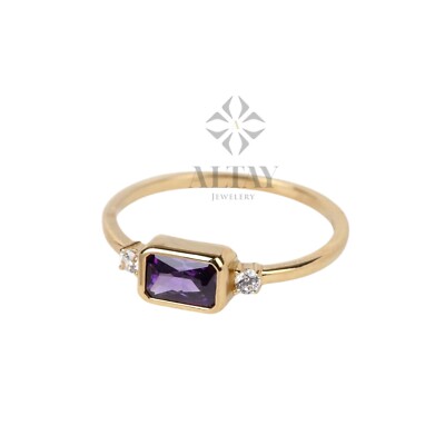 14K Gold Genuine Amethyst Ring, Diamond February Birthstone, Purple Amethyst