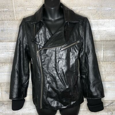 Bergdorf Goodman womens small 100% genuine leather black biker jacket