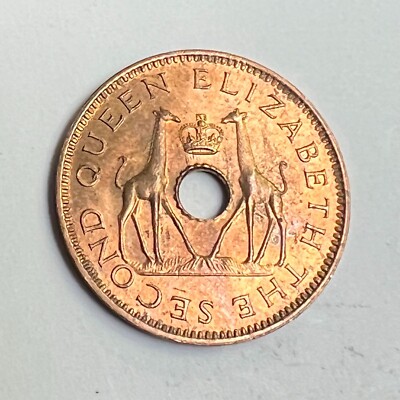 1958 Rhodesia & Nyasaland 1/2 Penny, QEII & Giraffes, KM#1, UNC