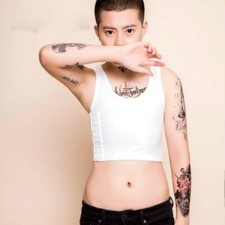 Lesbian Chest Breast Binder Short Sport Undershirt Corset Bustier Tank Tops Grey