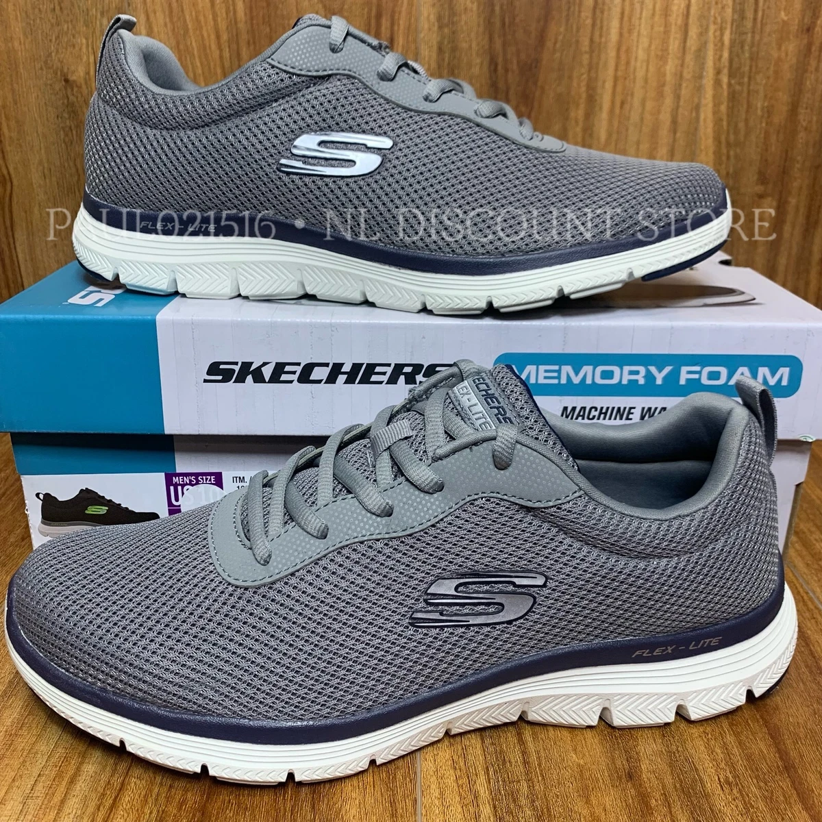 SKECHERS Men s Machine Washable Memory Foam Stretch Fit Shoes Gray