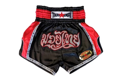 THAISMAI Muay Thai KickBoxing Shorts Red Black Embroidery Design Costume MMA UFC K1 Gym