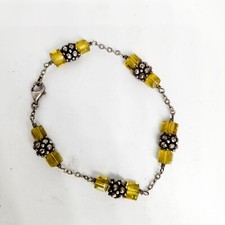 Vintage 925 Sterling Silver Cluster Nugget Yellow Cube Citrine Tennis Bracelet 8