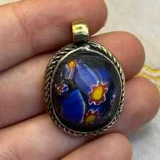 Ancient Roman Blue Mosaic Glass Brass Pendant