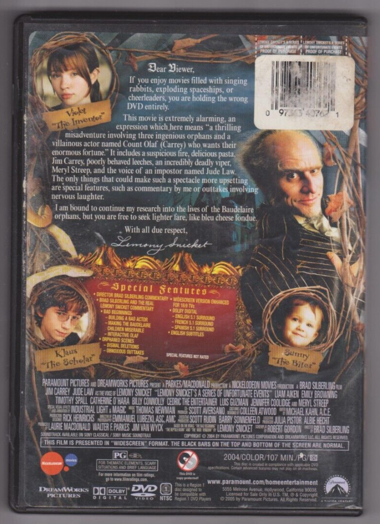 Lemony Snickets A Series of Unfortunate Events (DVD, 2005