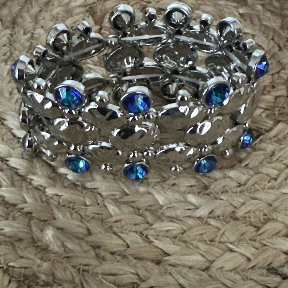 Pulseira de prata J CREW azul água-marinha topázio safira strass CARIDADE❤️293x4 - Imagem 4 de 4