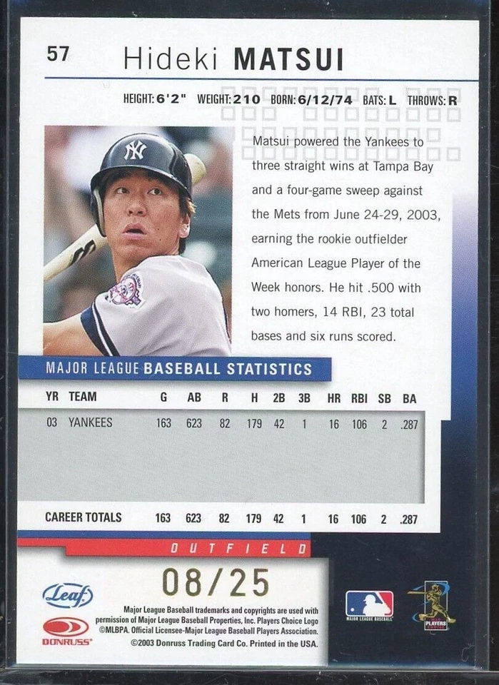 EXCEEDINGLY  RARE Hideki Matsui  2004  Leaf  GOLD  PROOF NM-MT  08/25 YANKEES - Image 2 of 2