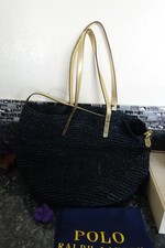 Polo Ralph Lauren Raffia Woven Black & Gold Tote Bag Purse New With Tags