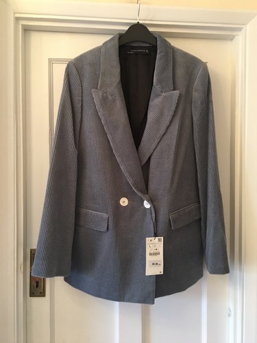 Zara Woman Blue Corduroy Blazer Jacket 