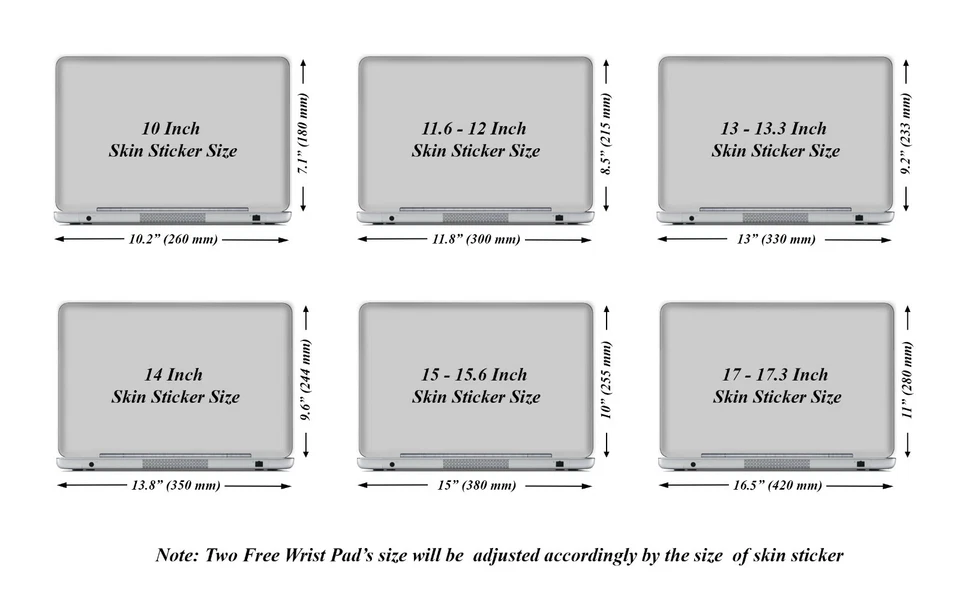 Calcomanía adhesiva de vinilo para computadora portátil de 10 a 17 pulgadas con almohadillas para muñecas - Elige tu tamaño Foto 3 de 4